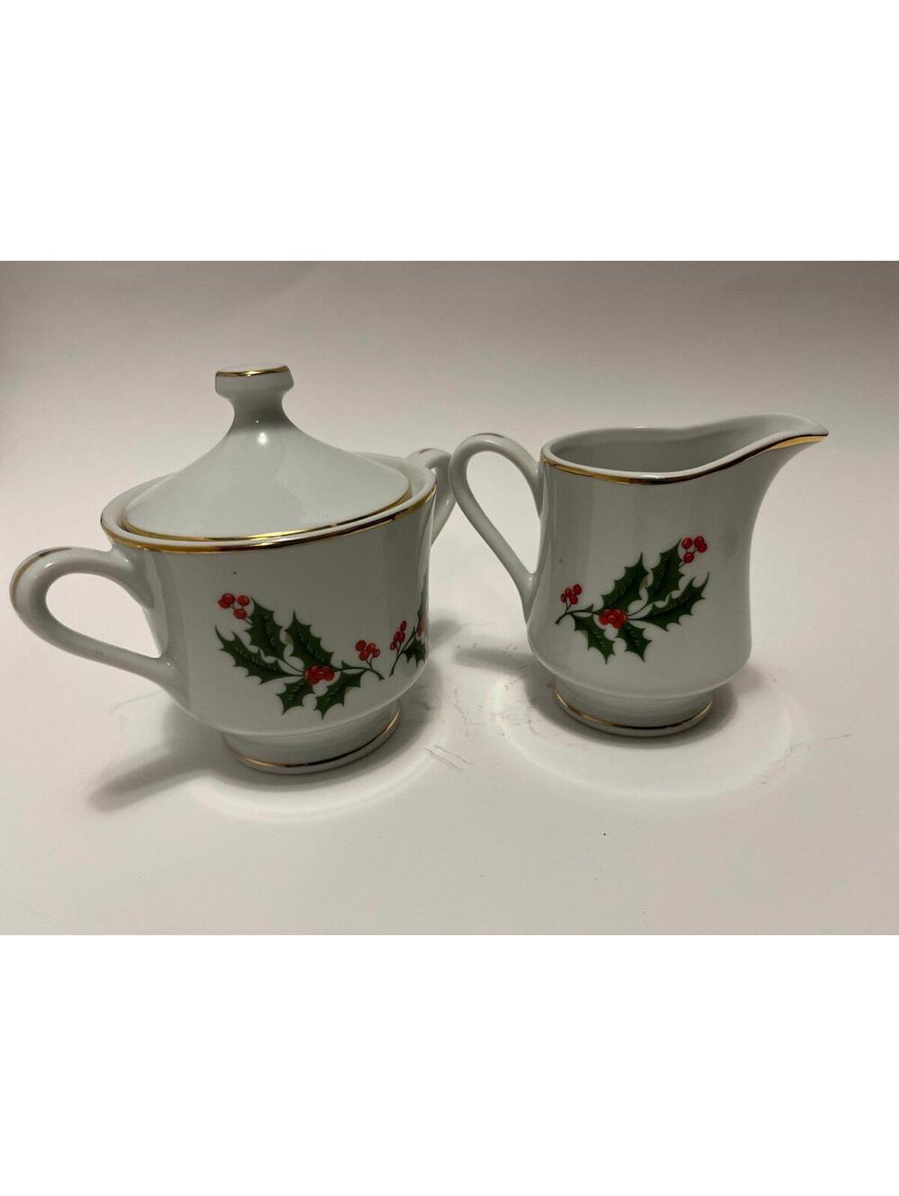 Vintage Macys "All The Trimmings" Holiday Creamer And Sugar Bowl Set 1986